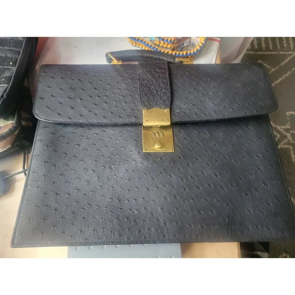 Vintage Madler Ostrich Black Leather Full Size Briefcase